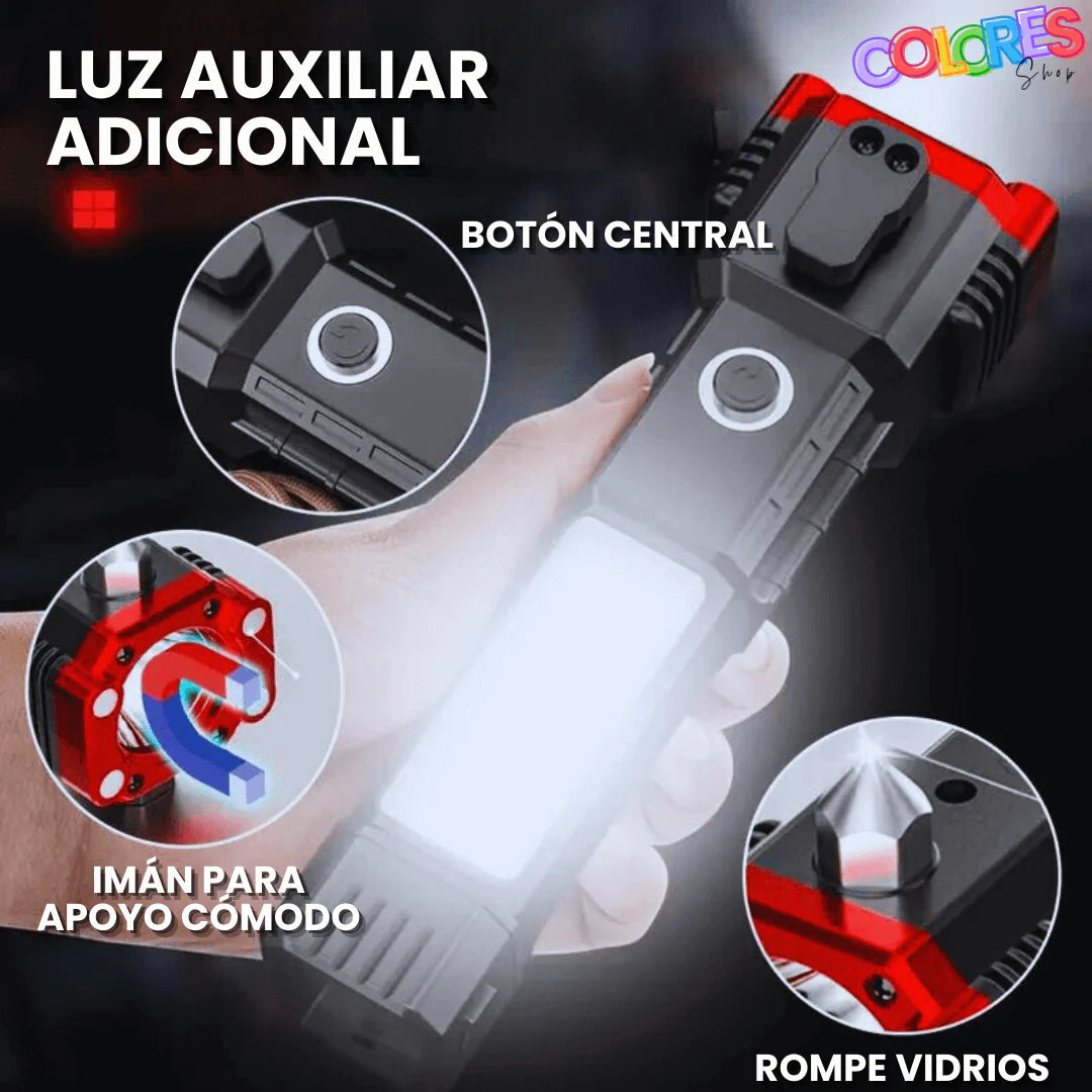 Linterna Táctica LED de Emergencia 4 en 1 – Rompe Vidrios para Auto